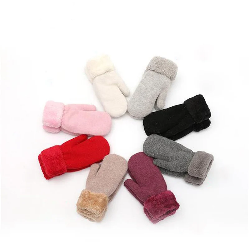 

Double Layer Thickened Mittens Knitted Warm Autumn/Winter Pure Color Gloves