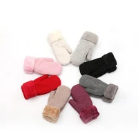 double layer thickened mittens knitted warm autumnwinter pure color gloves