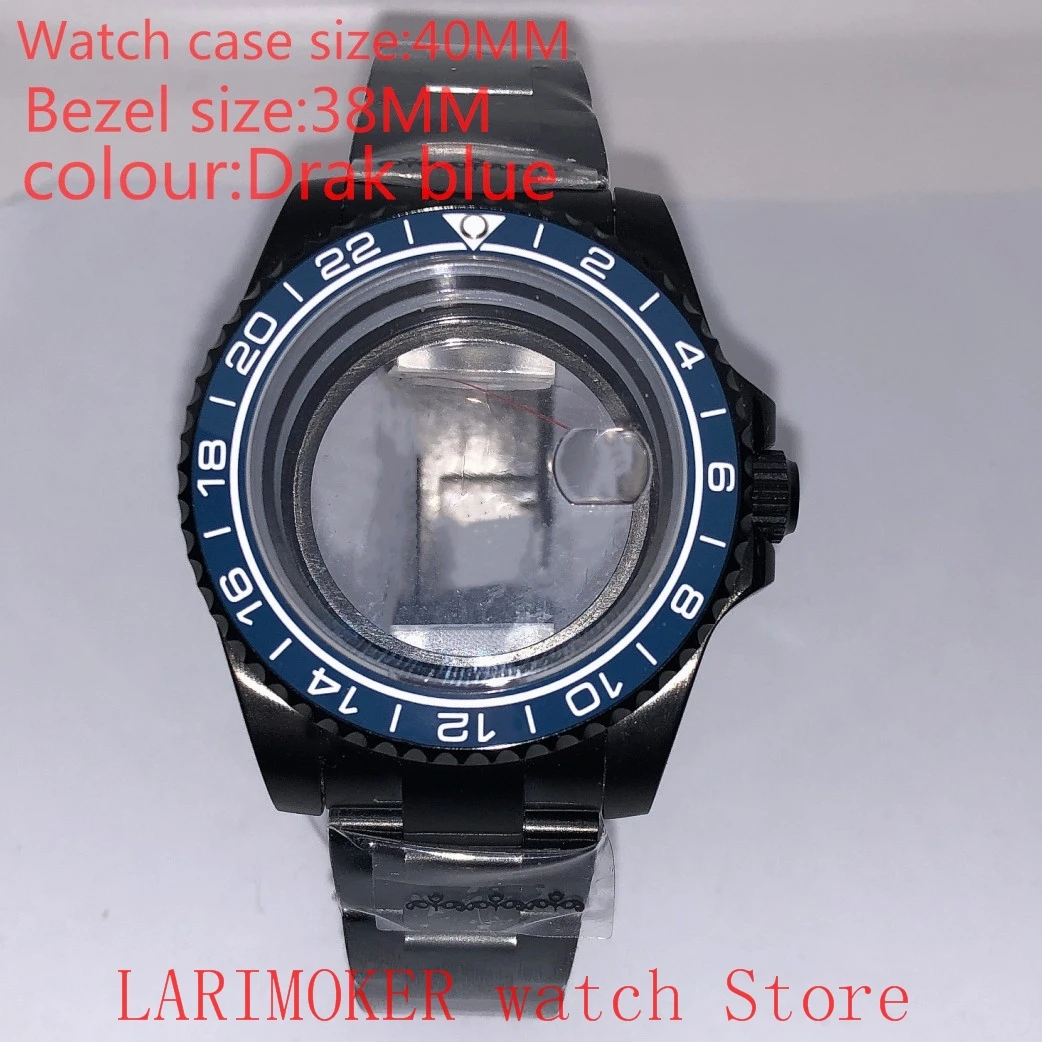 

Suitable for NH35 NH36 Miyota 8215 40mm 904L stainless steel case, transparent black back cover, with bezel,Drak blue