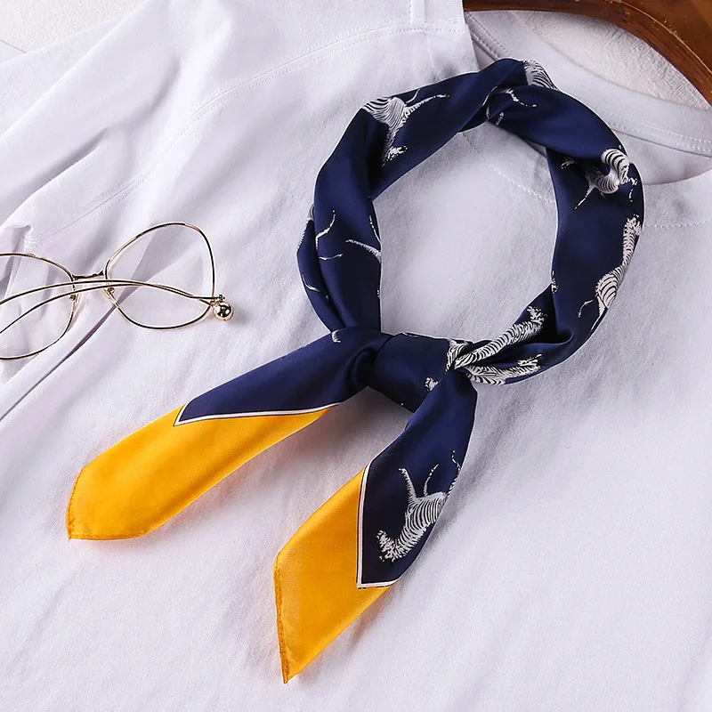

Scarf Silk Satin Women Summer Square Small Bag Wrap Zebra Print Ladies Scarves Indian Muslim Islamic Hijab Kerchief Bandana