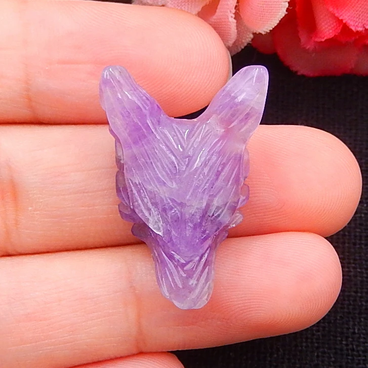 

Natural Carved Amethyst Wolf Head Pendant Bead 25x18x9mm3.8g