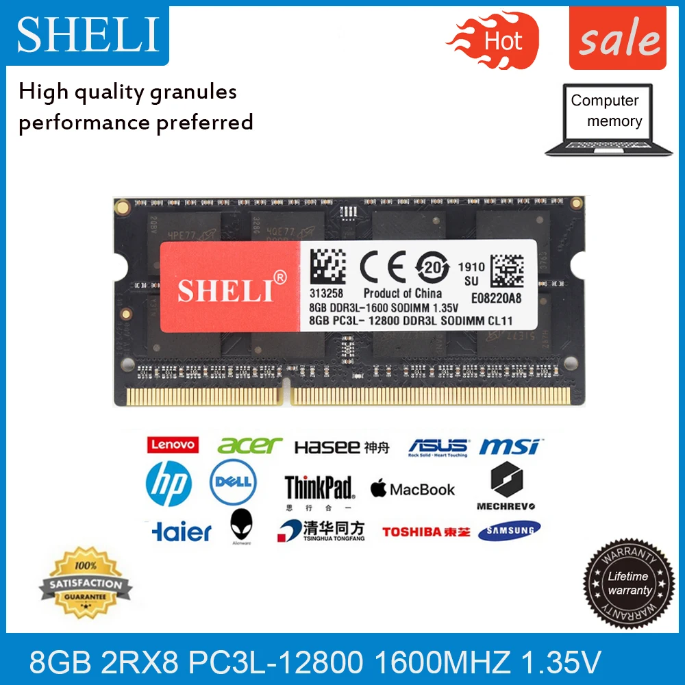 SHELI 8GB 2RX8 DDR3L 1600 Mhz RAM PC3L 12800S 204 pin SODIMM модуль памяти CL11 1 35 V|Оперативная память| |