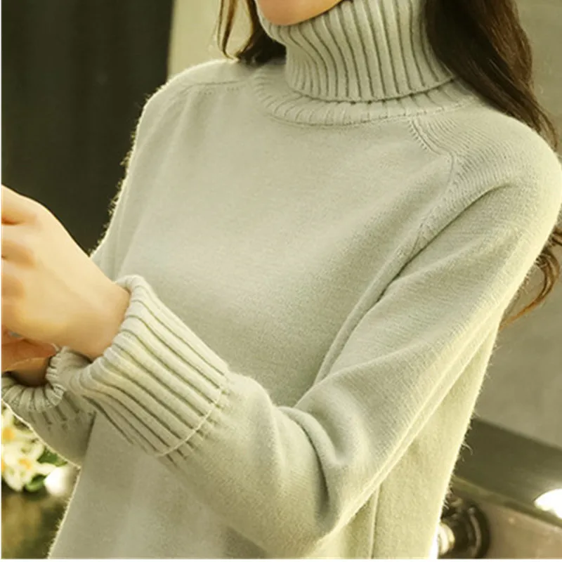 Женский свитер с высоким воротником Свободный вязаный плотная теплая верхняя