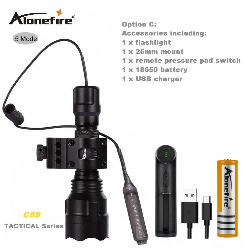 C8T6-5 T2008-C AloneFire C8 CREE XML T6 светодиодный тактический светильник фонарь страйкбол прицел ружья светильник 18650 перезаряжаемая батарея - Цвет: C8T6-5 T2008-C