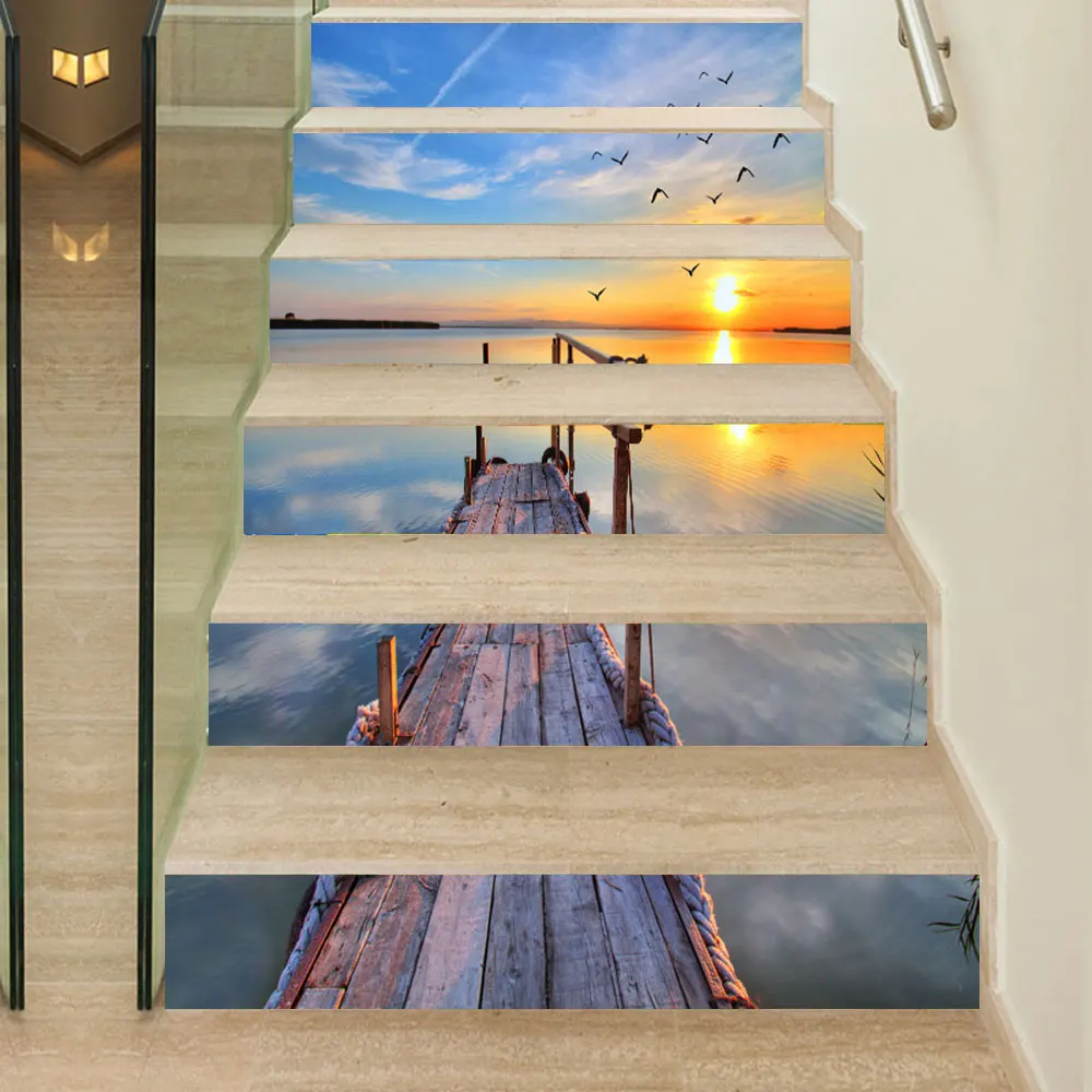 

6Pcs/Set Sea Sunset Tile Wall Stair Stickers Self Adhesive Waterproof PVC DIY Stairway Stickers Home Decoration