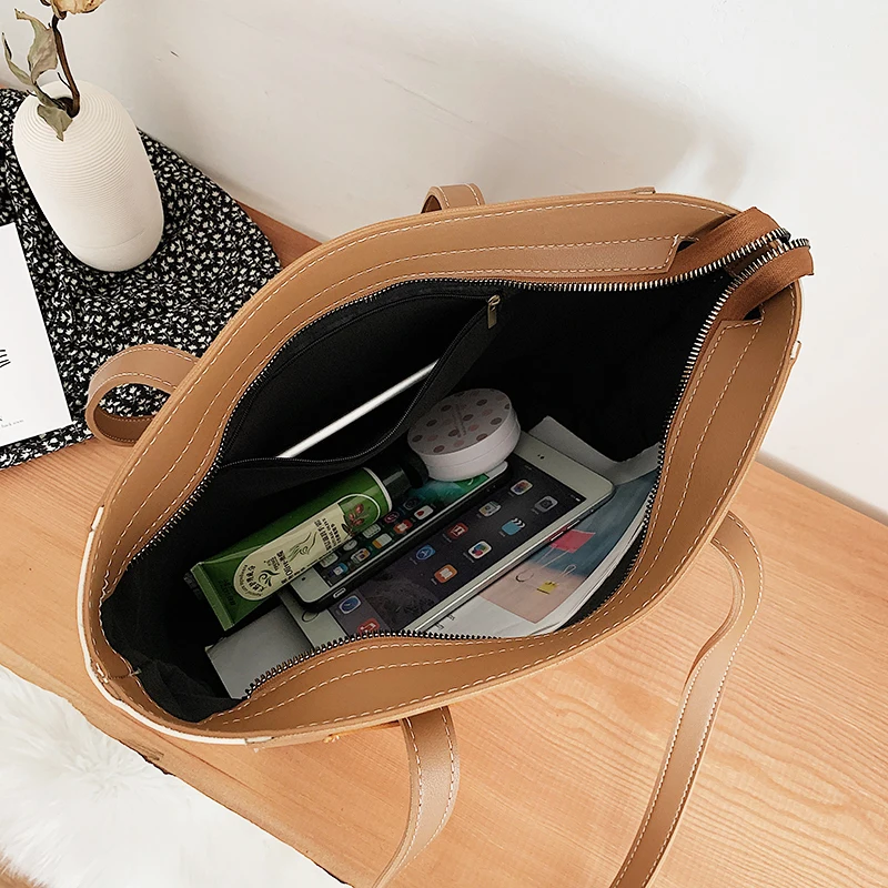 

Fashion Patchwork Pu Leather Women Shoulder Bags For Women 2021 Big Handbags Tote Candy Color Luxury Women Bag Designer