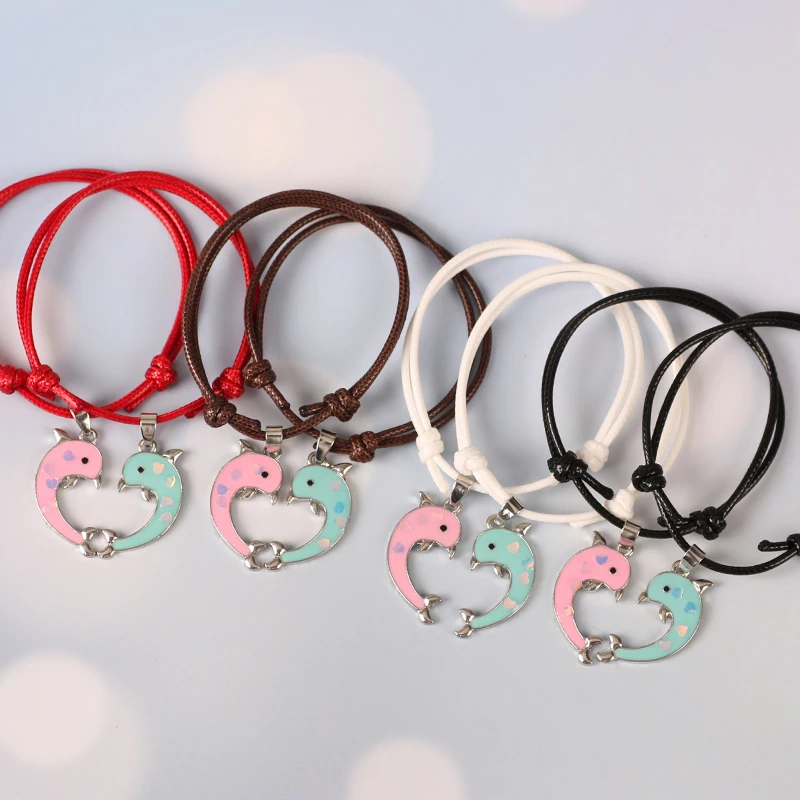 2 Pieces / Set Of Good Friends Series Fashion Ladies Bracelet Blue Pink Animal Dolphin Alloy Pendant Couple Jewelry Simple Gift | Украшения