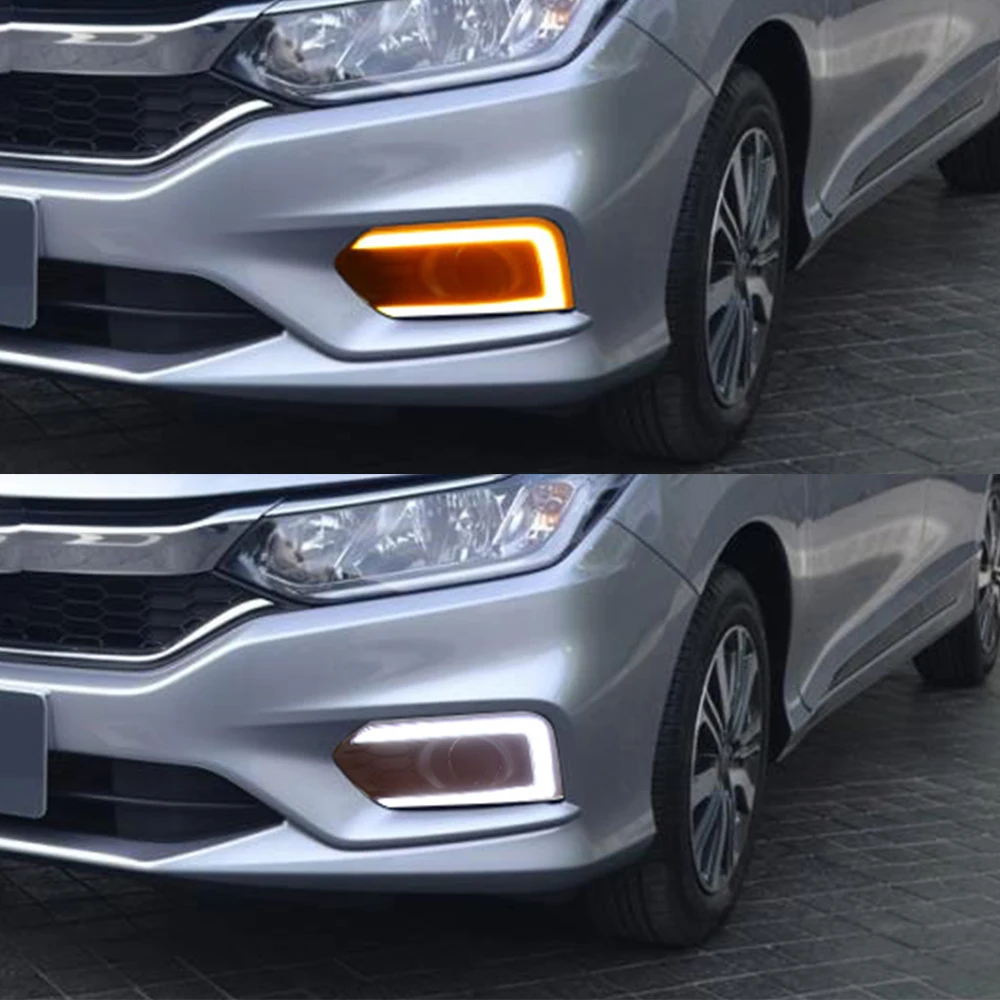 Автомобильный мигающий DRL 2 шт. для Honda City 2017 2018 2019 с желтым поворотным сигналом
