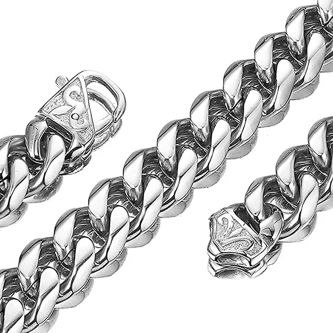 

13mm/15mm High Polished Silver Stainless Steel Cuban Chain Necklace Miami Curb Chain Men's Jewelry Good Gifts For Birthdays