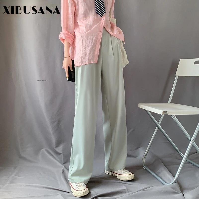 

2021 New Fashion Women Elastic High Waist Wide Leg Pants Spring Summer Drape Loose Straight Pant Female Ice silk Long Trousers