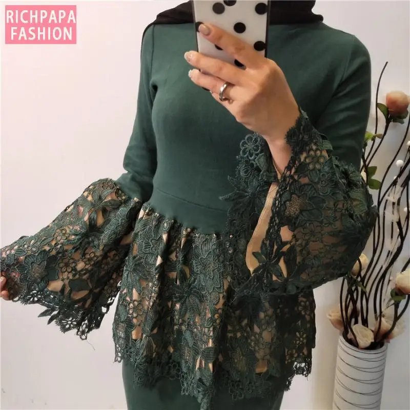 Abaya Dubai Turkey Arabic Lace Top Muslim Long Tops Qatar UAE Oman Abayas Women Ropa Musulmana Mujer Turkish Islamic Clothing |