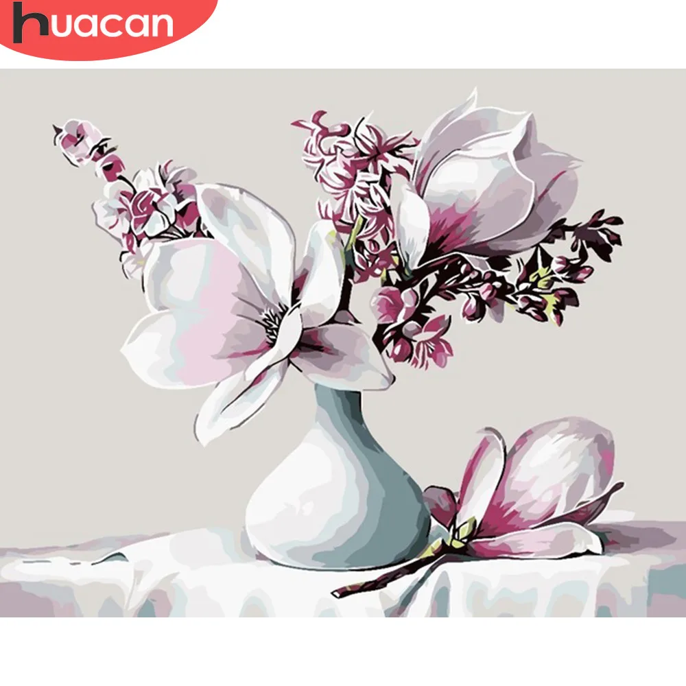 

HUACAN Oil Painting By Number Flowers Drawing Canvas HandPainted Pictures By Numbers Flower Still Life Kits Home Decoration