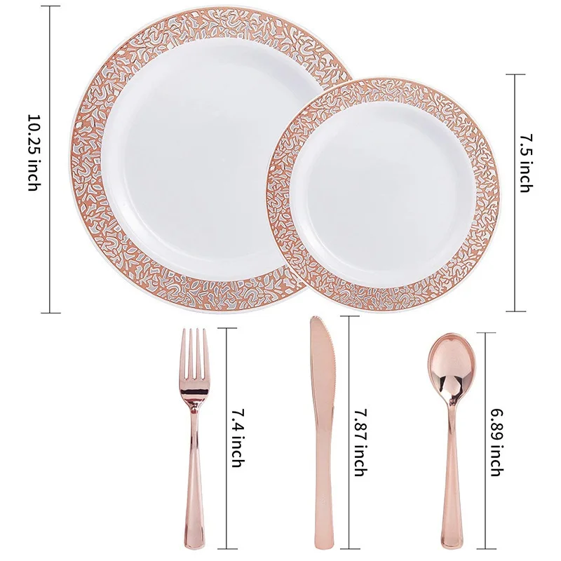 Одноразовые пластиковые блюда из розового золота вилка дизайнерские кружевные