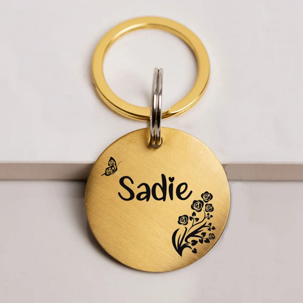 

Free Engraved Custom Boho Style Floral Mixed Metal Pet ID Tag Personalized Collar Tag For Dog Cat Nature Tag Pet Adoption Gift