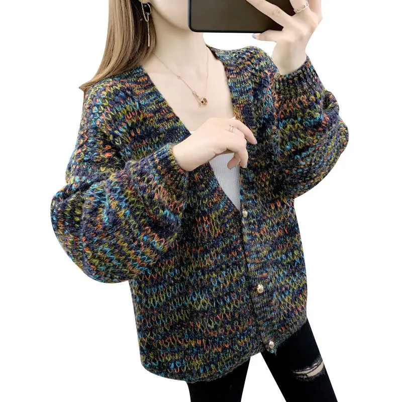 

Women's cardigan with loose floral yarn and lazy style