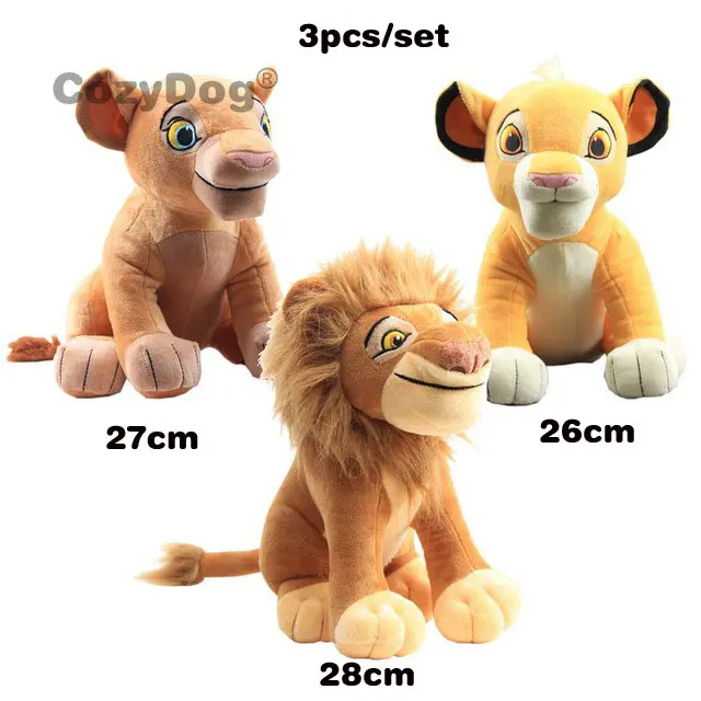3 pcs 26-28cm Высота сидения 26-28 см Mufasa Simba Nala Король Лев плюшевые игрушки кукла 10 см лежа кукла-Симба Тигр Лев животные игрушка детский подарок - Цвет: 3 pcs 26-28cm