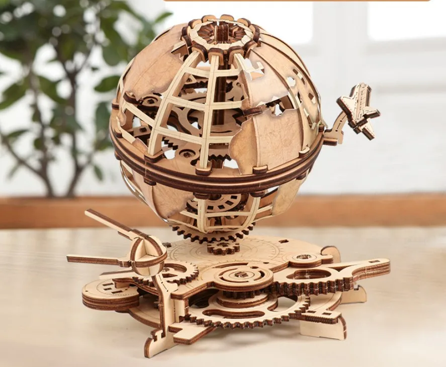 

3D DIY Wooden Globe Puzzle Mechanical Drive Model Transmission Gear Rotate Assembling Puzzles Home Office Decoration Toys Adult