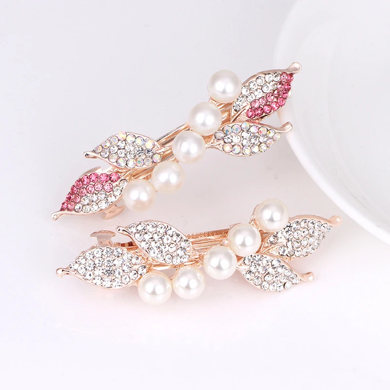 

1PC Korean Pearl Rhinestone Spring Clip Colorful Flower Alloy Hairgrips Boutique Fashion Wild Hair Accessories For Women Girls
