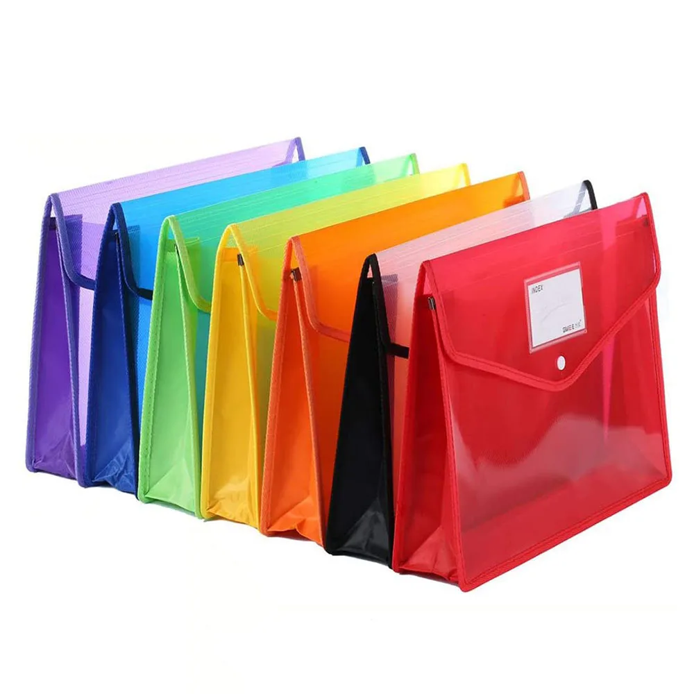 A4 Transparent Lightweight File Bag Portable Waterproof Folder Document Holder Large Capacity Button Storage School Test Paper