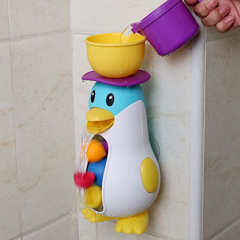 

Bath Toys Baby Shower Cute Penguin Waterwheel Bath Toys Baby Faucet Bathing Water Spray Tool Toy for Children Gifts