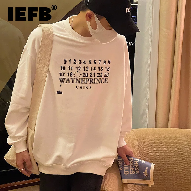 

IEFB Autumn 2021 New Letter Fuzzy Print Crew Neck Loose Sweatshirts Loose Big Size Casual Streetwear Fashion Pullover Top 9Y9564