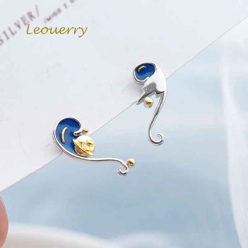 Женские серьги-гвоздики из серебра 925 пробы с Луной и звездами | Украшения