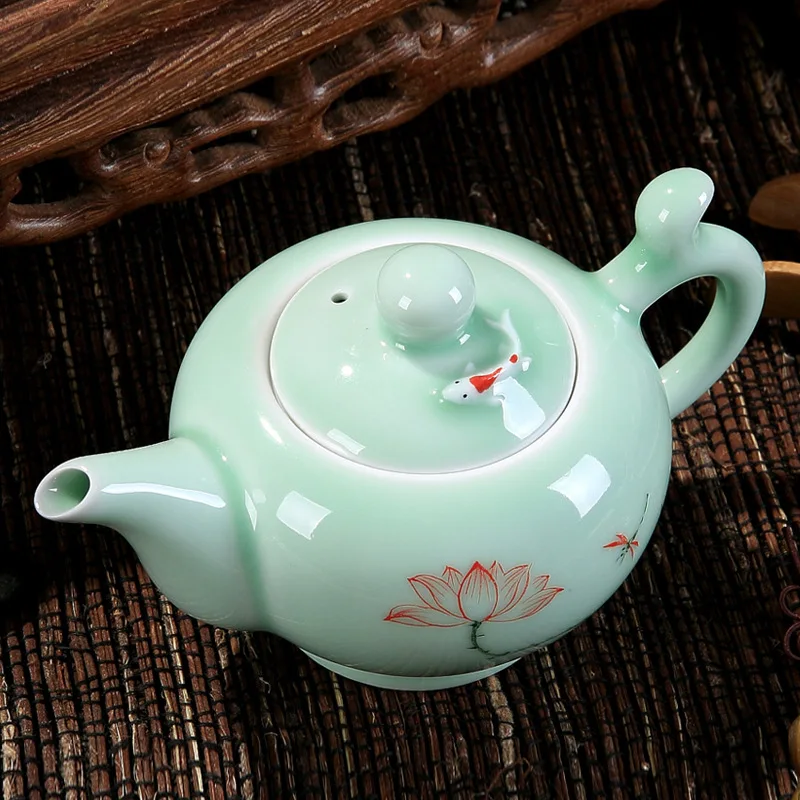 220 мл Китайский Longquan Celadon чайный горшок пейзаж/Lotus Фарфор Чайный набор кунг фу