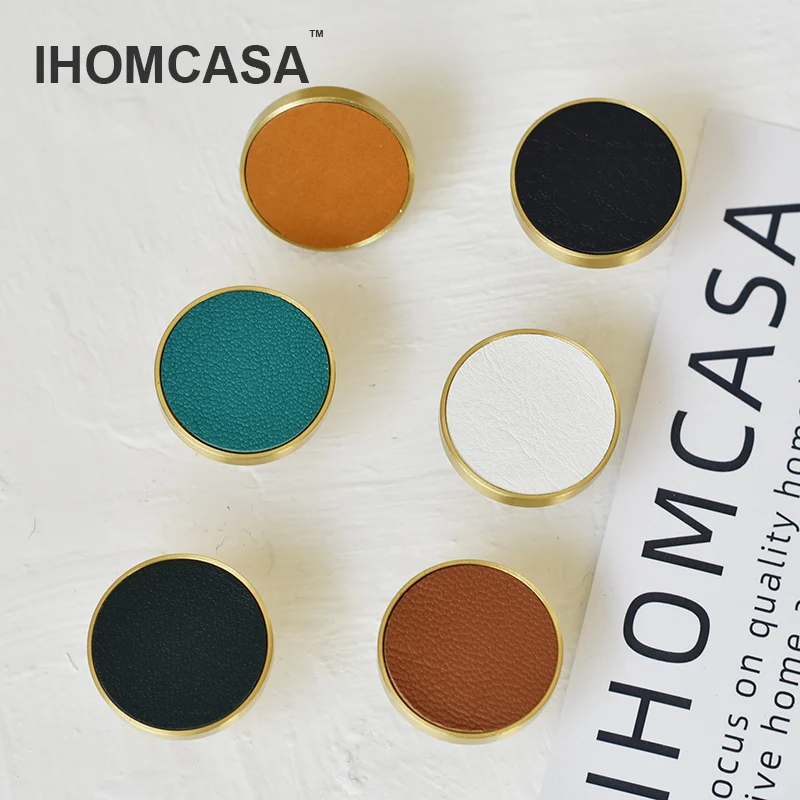 IHOMCASA 12 Цвета меди латуни кожаные ручки черного цвета с круглым носком тянуть