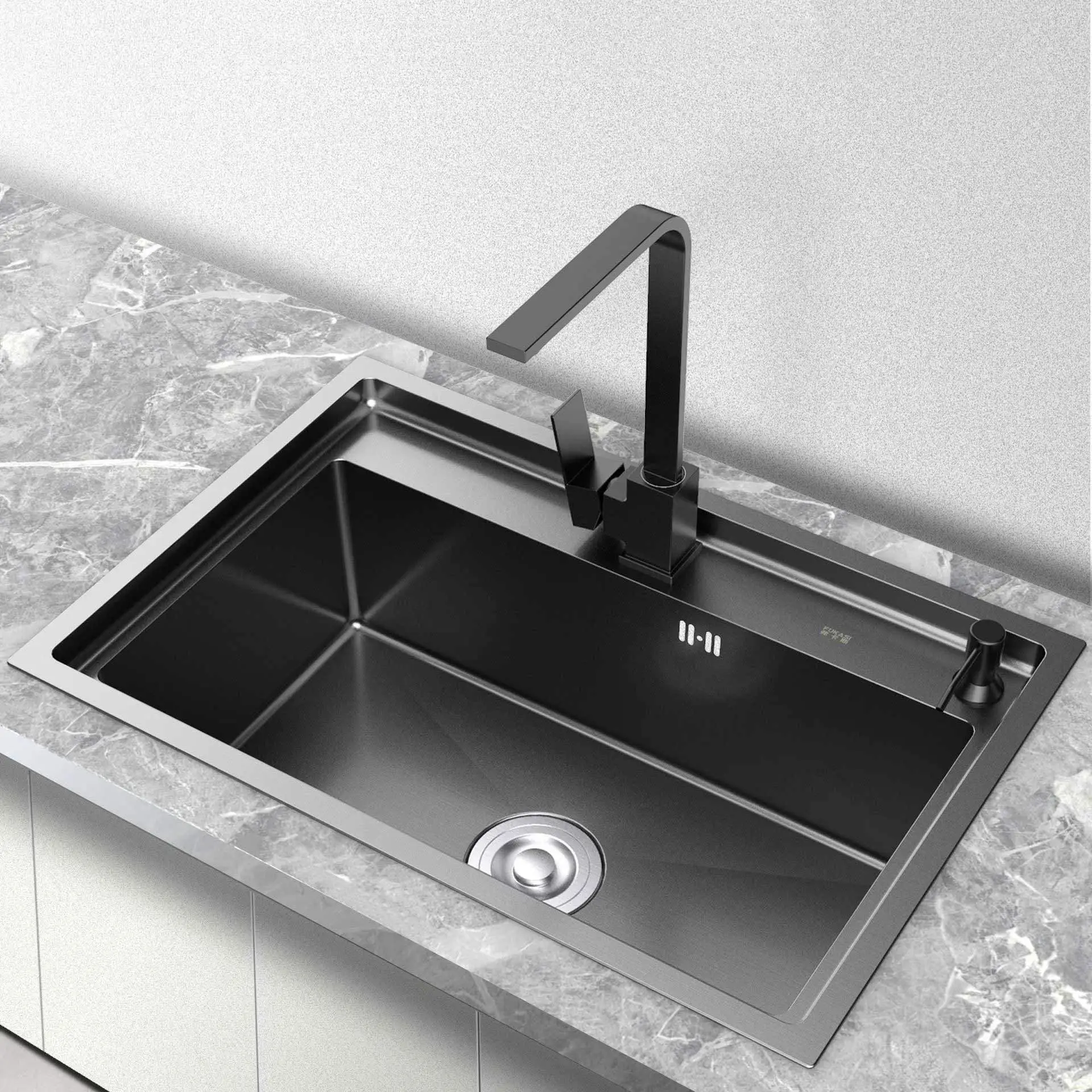 

AE02AC-0002Kitchen light luxury black nano stainless steel sink set handmade thickened single sink sink sink wash basin