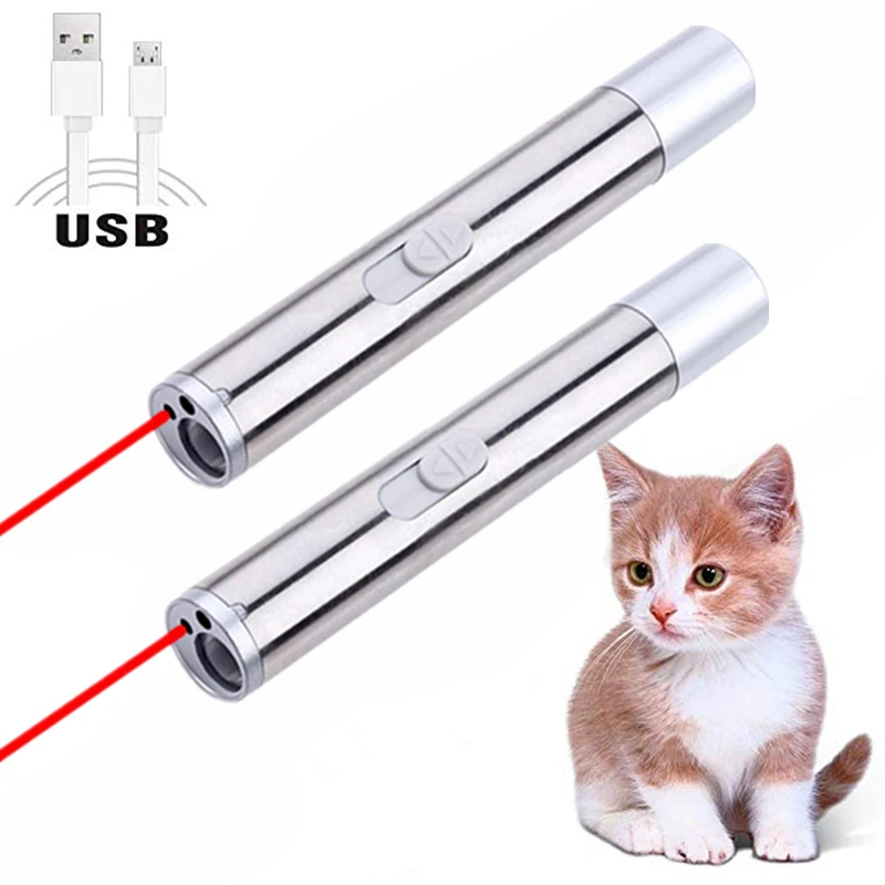 1 шт. мини красная лазерная указка USB Перезаряжаемый 3 в фонарь фонарик ручка Кошка