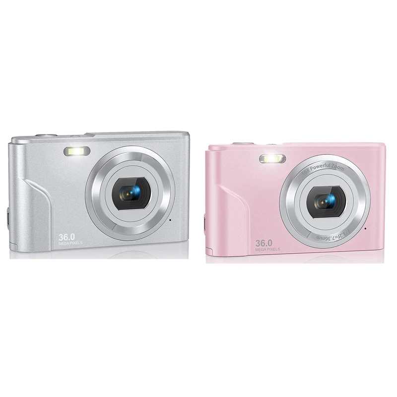 

2 Set 1080P 36.0 Mega Pixels Digital Camera with 16X Digital Zoom, LCD Screen, Portable Mini Cameras, Silver & Pink