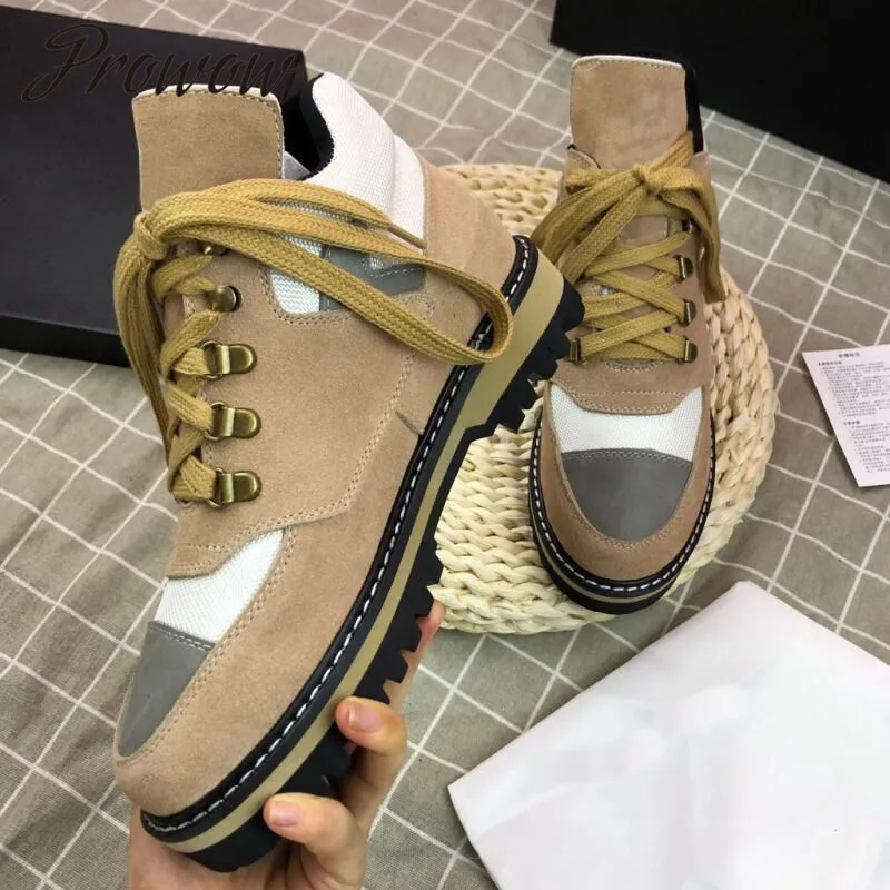 

Prowow New Autumn Winter Mix Color Suede Leather Sneakers Short Ankle Platform Boots Zapatos Mujer Designer Shoes