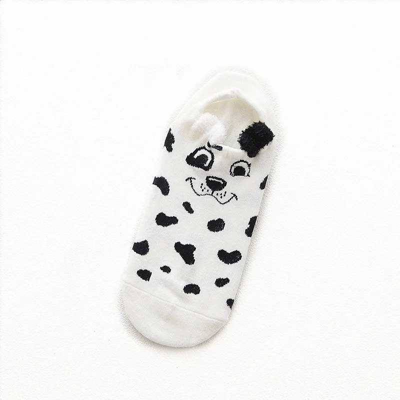 White Dot Dog Новые весенне-летние женские неглубокие невидимые носки-тапочки, Хлопковые женские носки-башмачки с рисунком кота, нескользящие носки - Цвет: White Dot Dog