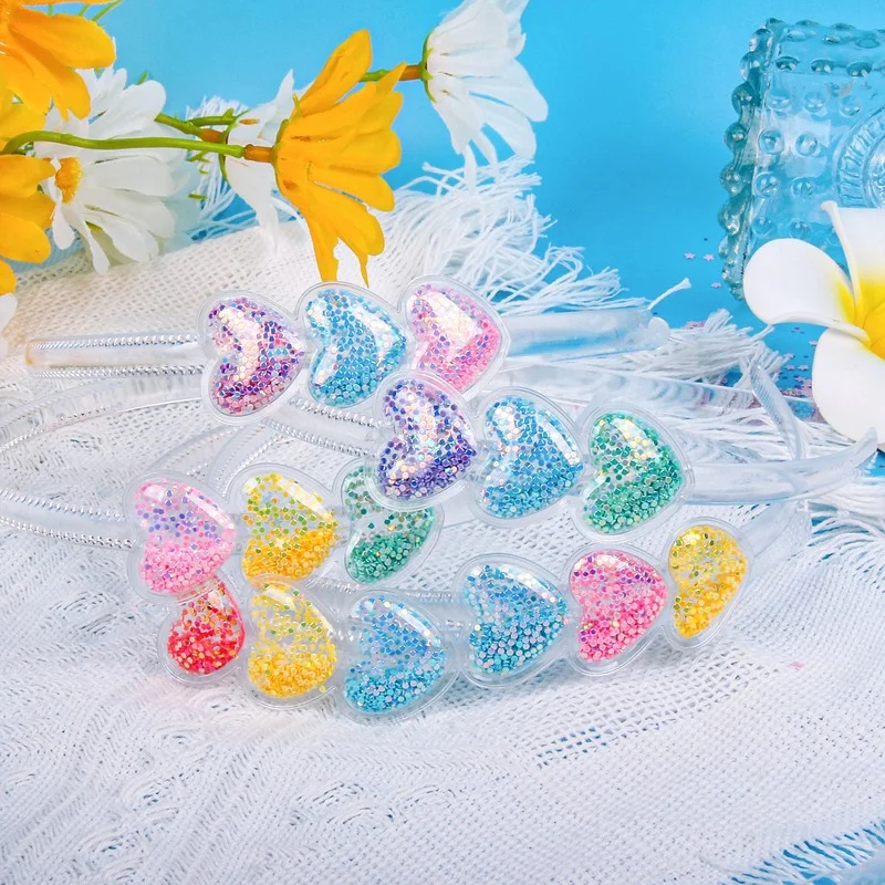 

Sweet Candy Color Transparent Heart Headbands Glitter Thin Teeth Hairbands for Children Kids Hair Hoops Bezel Hair Accessories
