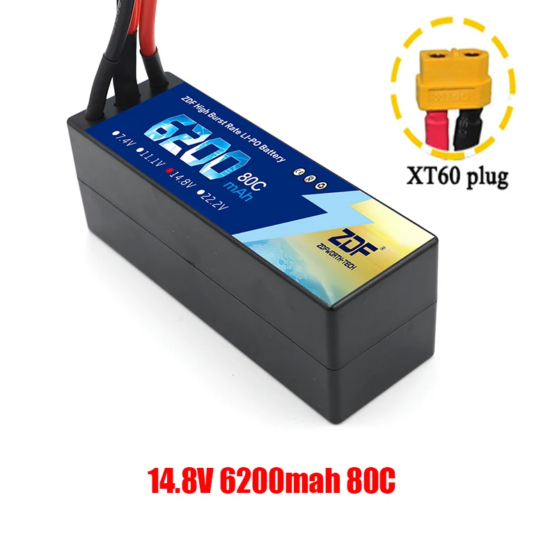 4S6200mah XT60 plug ZDF Lipo Аккумулятор 7,4 V 11,1 V 14,8 V 5200mah 6200mah Hardcase 2S 3S 4S 80C 160C 1/10 1/8 весы для Traxxas Slash 4x4 RC автомобилей лодки - Color: 4S6200mah XT60 plug