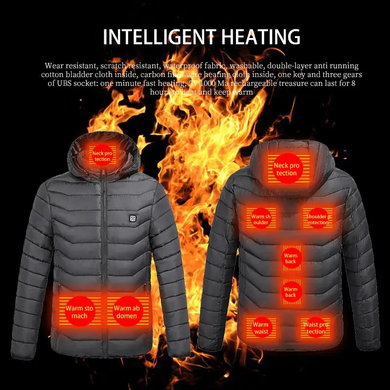 Heated Jacket Men Women 2021 Winter Jacket Men Parkas Warm USB Heating Jacket Coat Hooded Black Puffer Jacket Heated Clothing