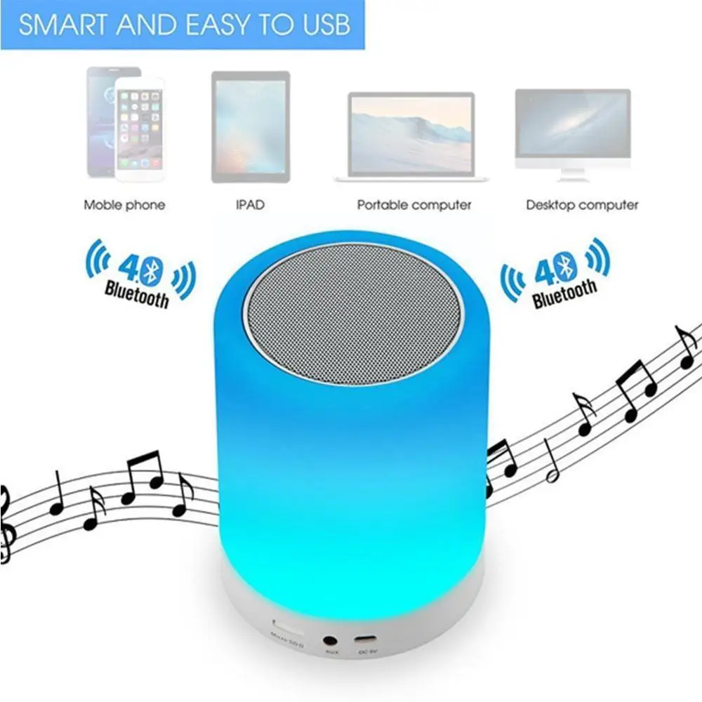 Цветной ночник с беспроводной Bluetooth-колонкой Светодиодный настольный умный
