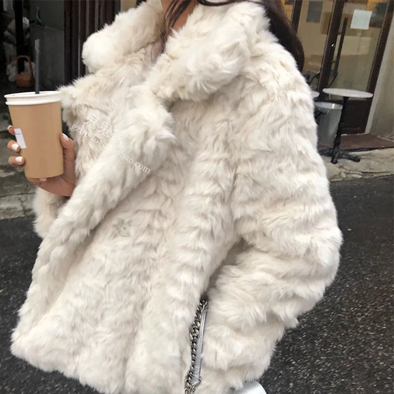

Women Sheepskin Wool Coat Ladies Winter Single Breasted Genuine Fur Outwear Jacket Oversize Warm Luxury Overcoat