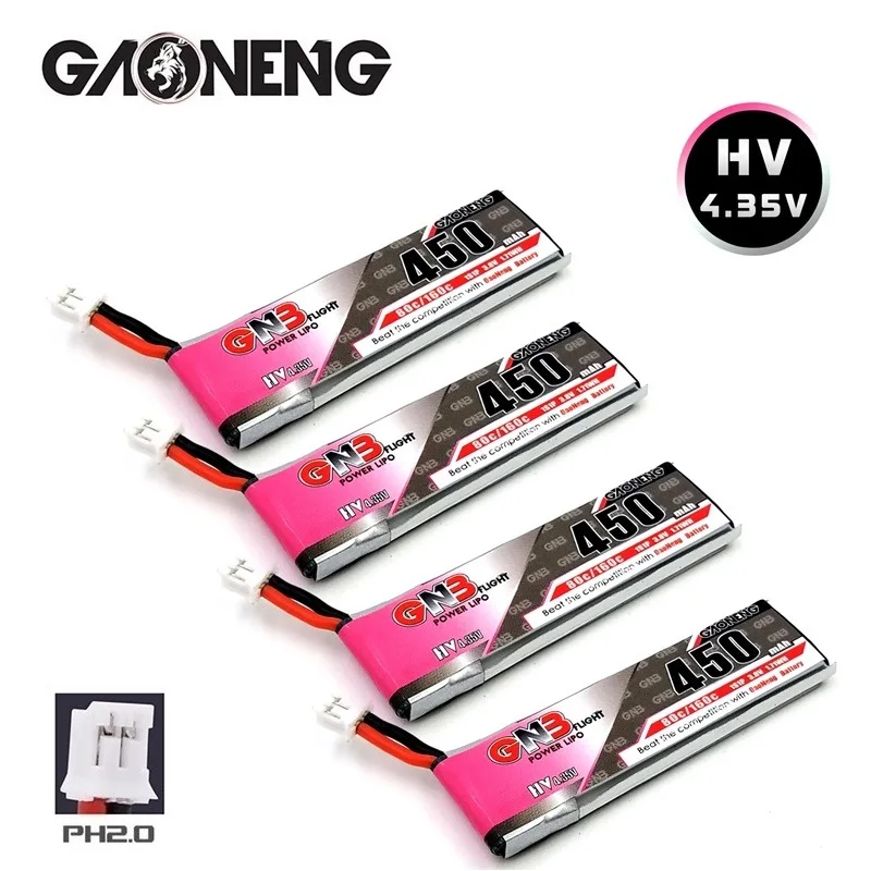 4 шт./компл. GNB GAONENG 1S 450 мАч 3 8 в 80C/160C HV Lipo аккумулятор PH2.0 разъем для Tinyhawk II Race Indoor RC FPV