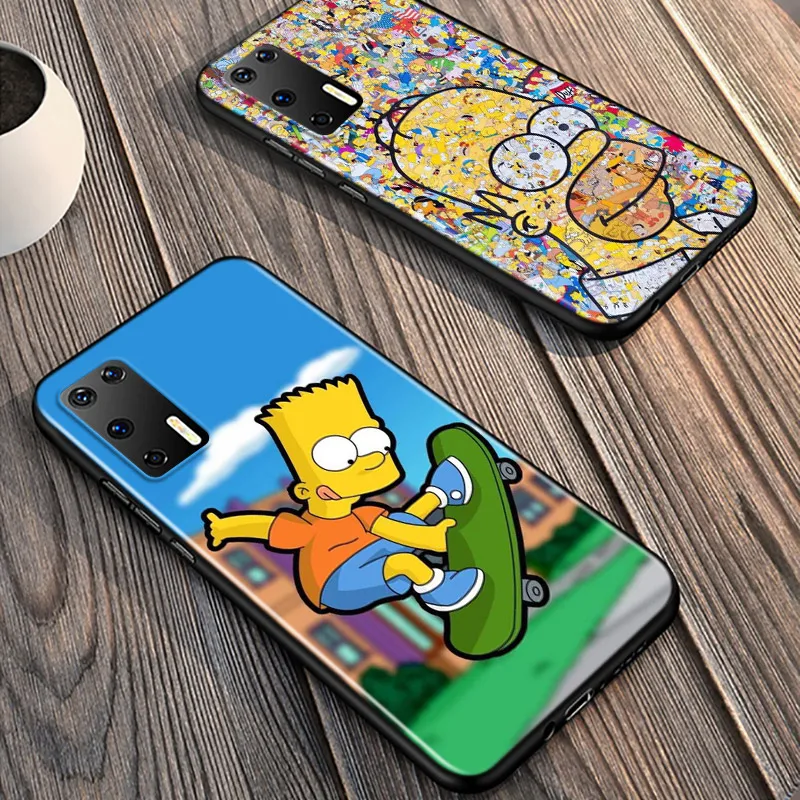 

The Simpsons For Huawei P40 P30 P20 Pro P10 P9 P8 Lite E Plus 5G 2019 Phone Case Bright Black Silicone Cover