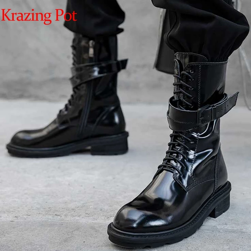 Krazing pot/обувь из натуральной воловьей кожи брендовые зимние ботинки на среднем