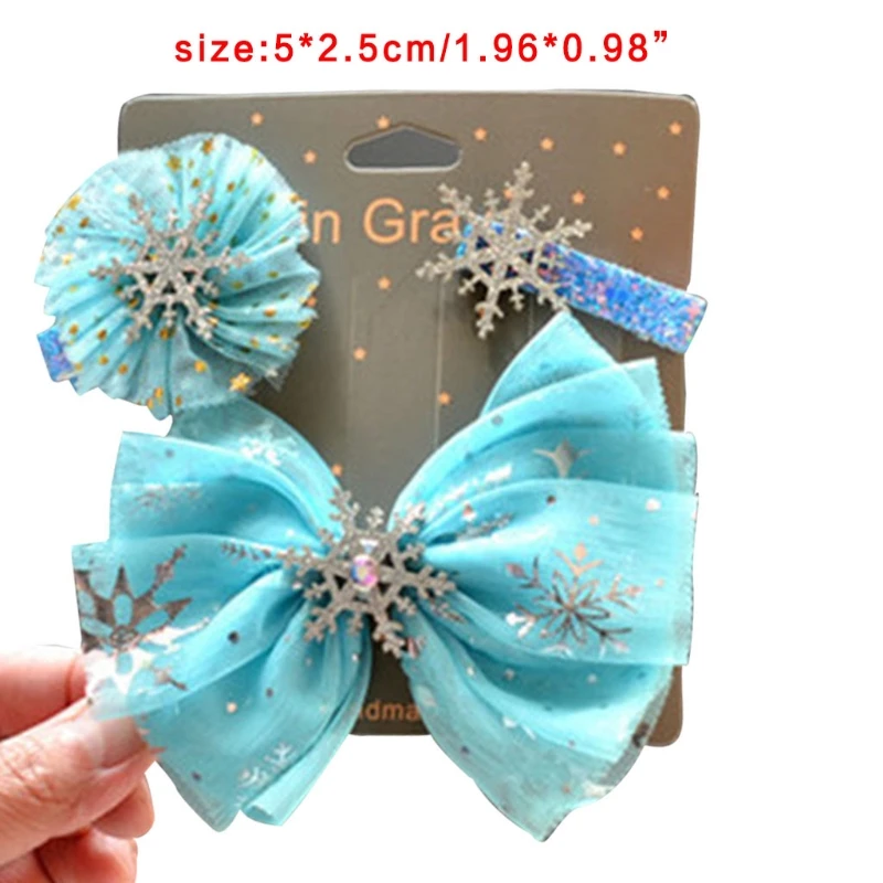 

3Pcs Kids Girls Hair Bow Clips Barrettes Glitter Rhinestone Snowflake Alligator Hairpins Sweet Princess Hair Accessories