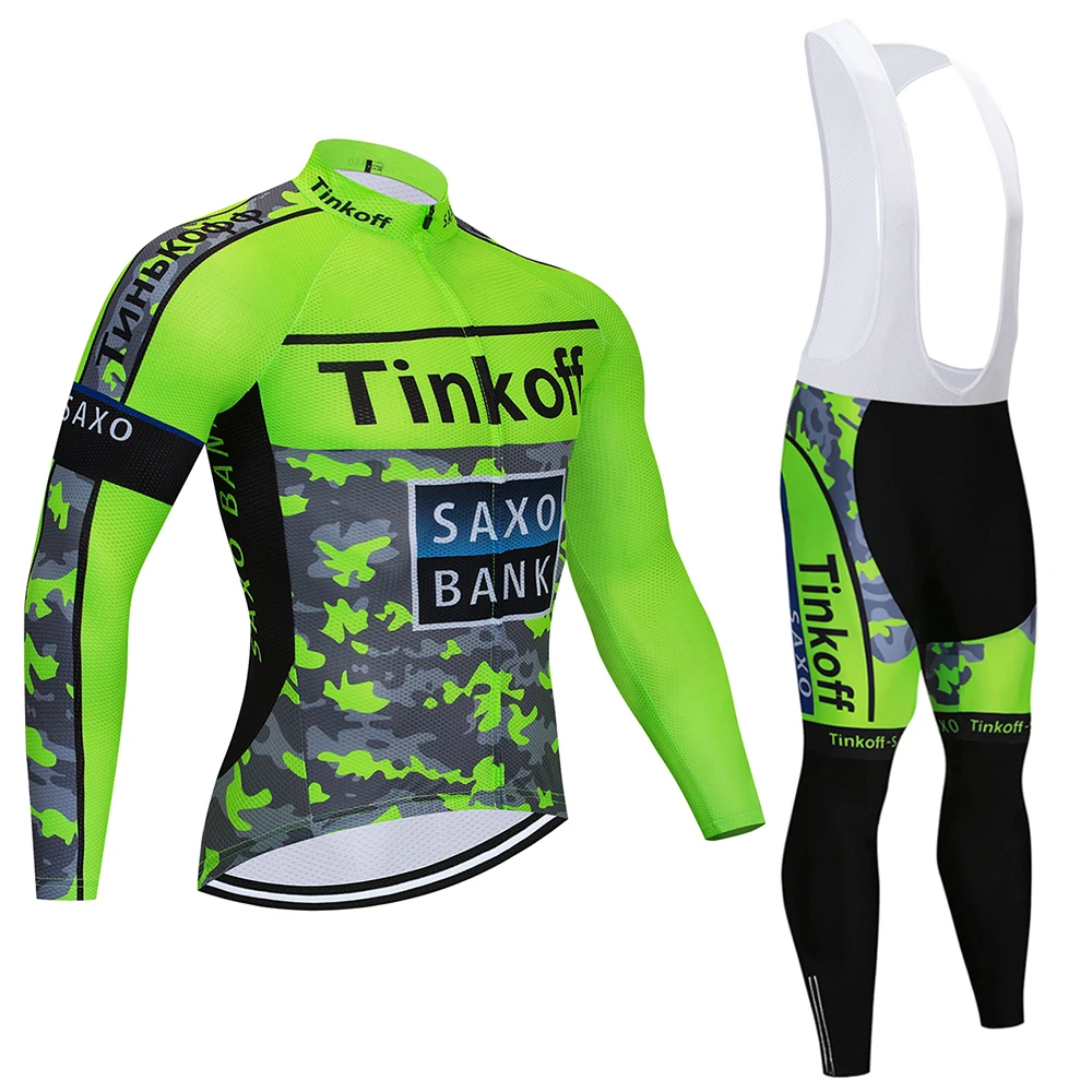 Cycling suit Tinkoff длинный рукав Велоспорт Джерси Брюки Велосипедный спорт Велоспорт осенняя одежда комплект одежды Ropa Ciclismo 19D силикон - Цвет: Cycling suit
