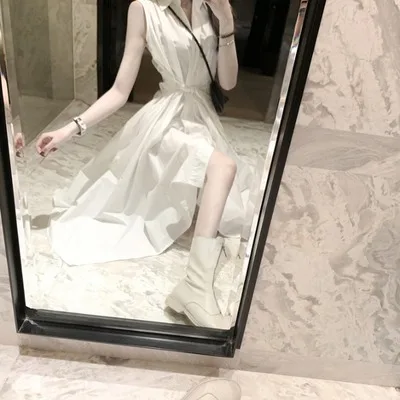 Новинка 2020 юбка-рубашка выше колена темное платье без рукавов для девушек Модная