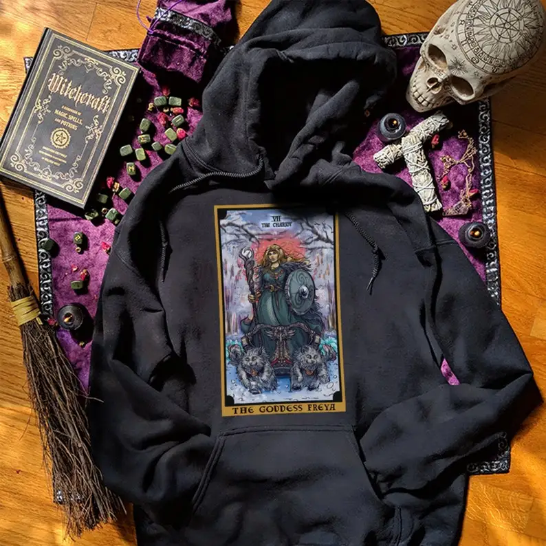 

The Goddess Freya The Chariot Tarot Card Hoodie Witch Sweatshirt Pagan Clothing Plus Size Witchy Hoodie Wiccan Hoodie Wicca