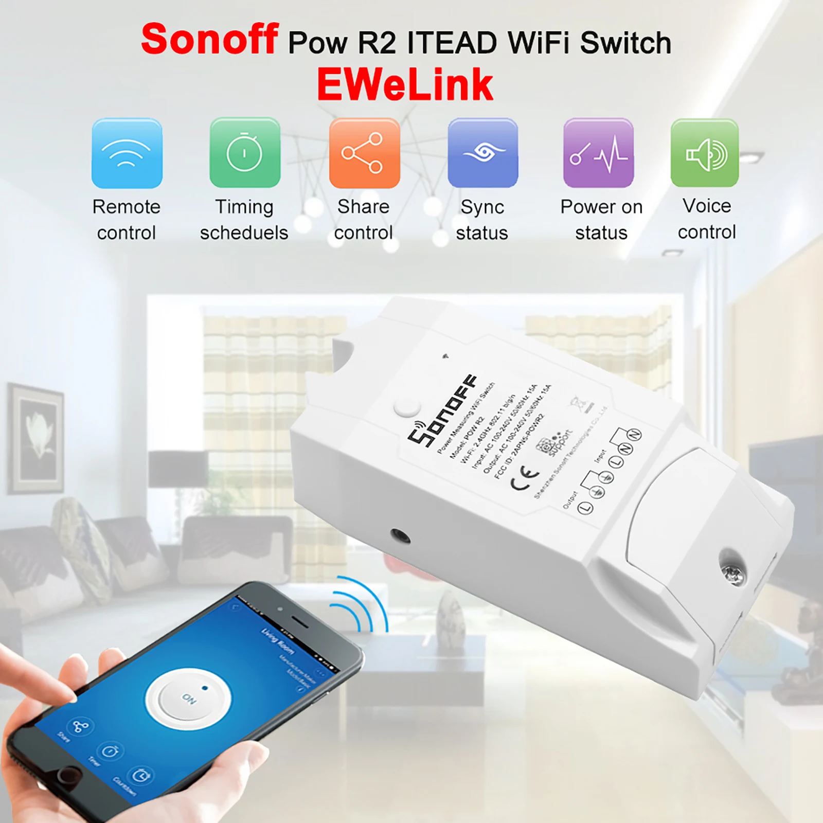 Умный Wifi переключатель Sonoff Pow R2 ITEAD беспроводной контроллер включения/выключения