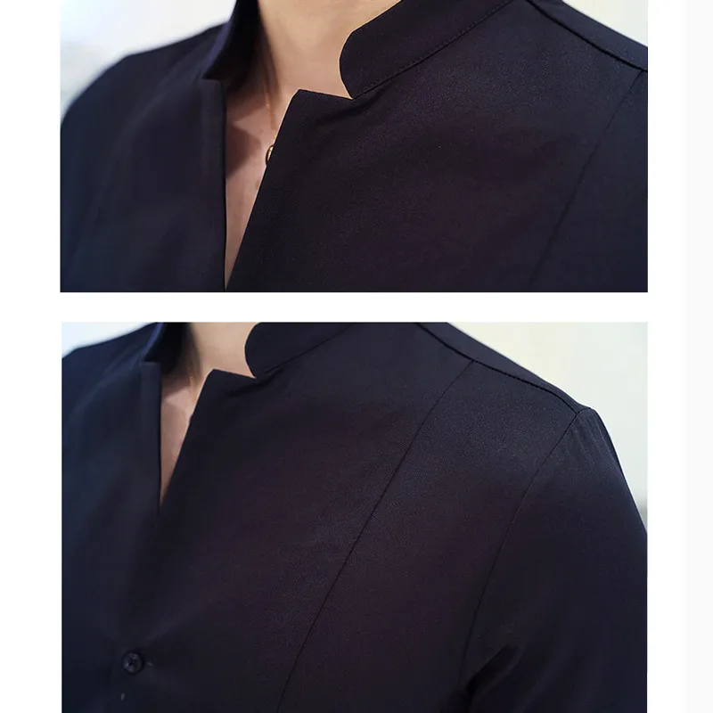 

2020 New style Male spring long sleeve shirts/Men's High quality Stand collar pure cotton Business shirts/Plus size S-5XL
