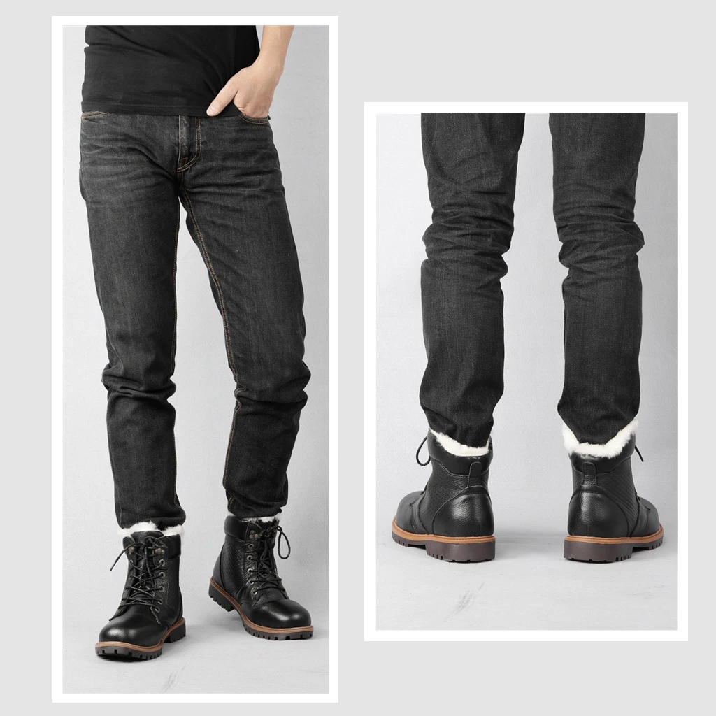 

36~48 Natural Wool Winter Shoes Natural Genuine Cow leather Warmest Men Winter Boots #YM1570
