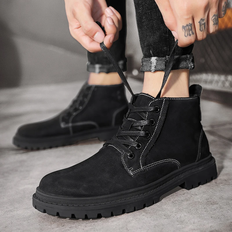 

Genuine Leather Men Boots Man Shoes With Fur Male Winter Warm Plush Boots Warm Snow Boots 2021 Spring New