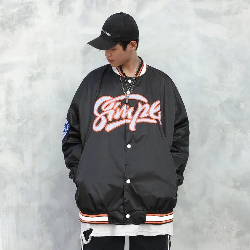 

ERENEJIAN Unisex Varsity Baseball Jackets With Embroidery Fashion Oversized Hip Hop Letterman Outerwear Loose Fit Tops